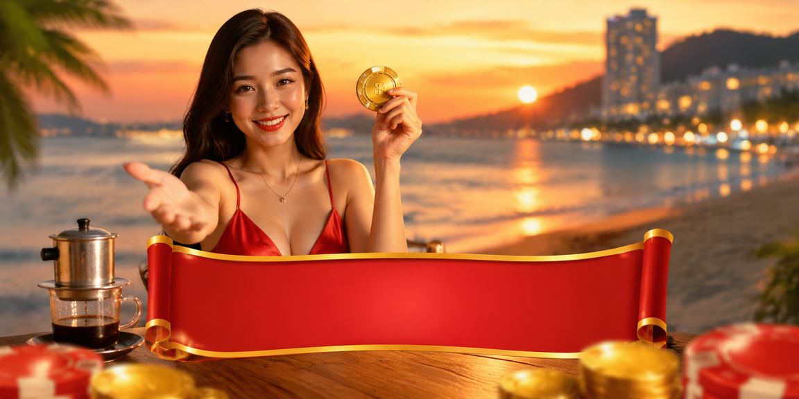 Cảnh người dùng tại Phú Quốc thư giãn với điện thoại và voucher khuyến mãi nền tảng r16